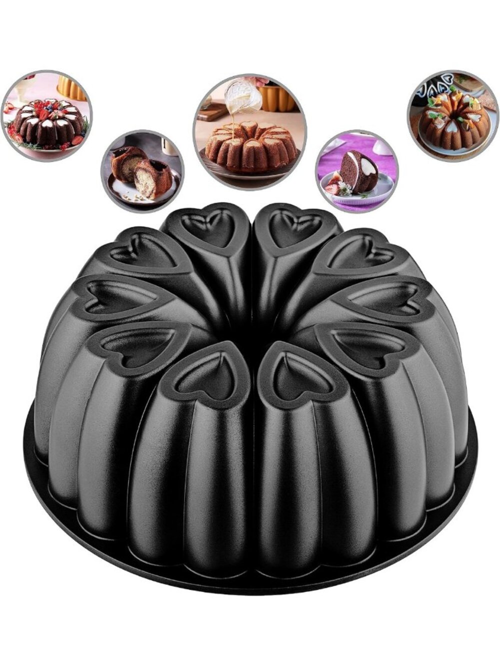 Non-Stick Heart Shape Cake Pan, 10 Inch Heavy Duty Aluminum Mold, 12 Cups, Easy